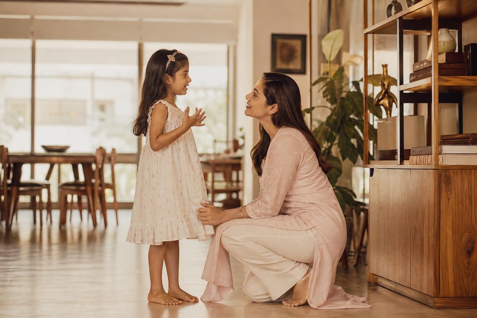 Your child talks instead of shouting.